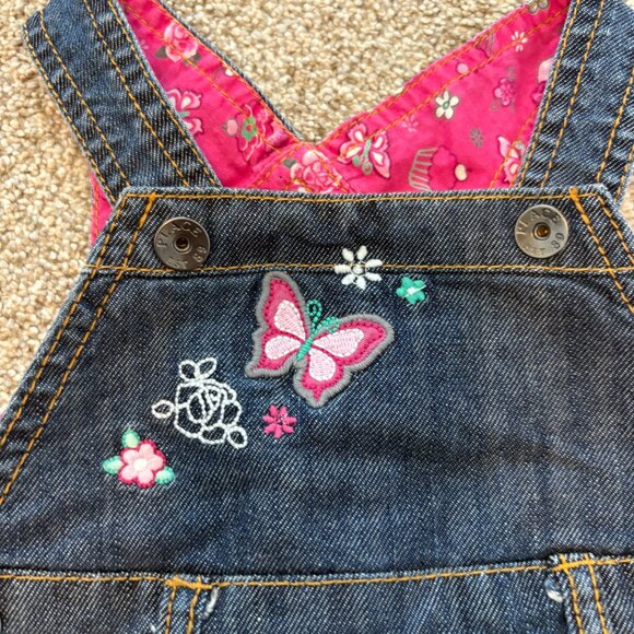 The Children’s Place Denim Dress Floral Butterfly Details 6-9M Girls Baby NEW - Picture 5 of 8